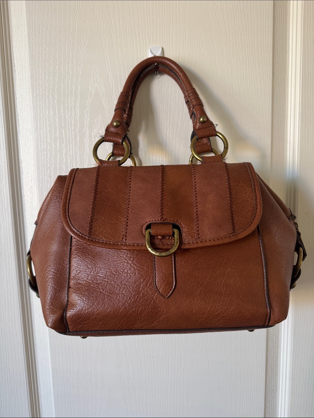 Frye & Co Brown Satchel Handbag Faux Leather Top Handle Classic